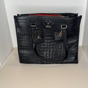 TOTE & CARRY Black Crocodile Pattern Tote Bag NWOT